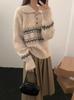 Women's Retro Wool Jacquard Color Block Polo Collar Sweater - Loose Fit, Autumn/Winter Collection