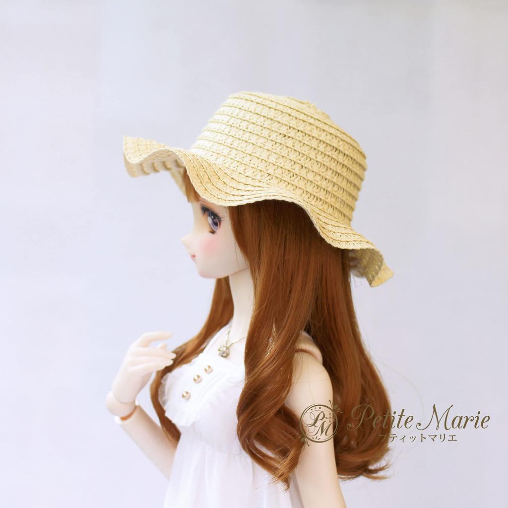 [Petite Marie] 13 DD MDD Compatible (DDH-01~10 Compatible) Floppy Hat Straw Hat Natural Cream Soft Wavy Brim Elegant Hat with Black and White Ribbon