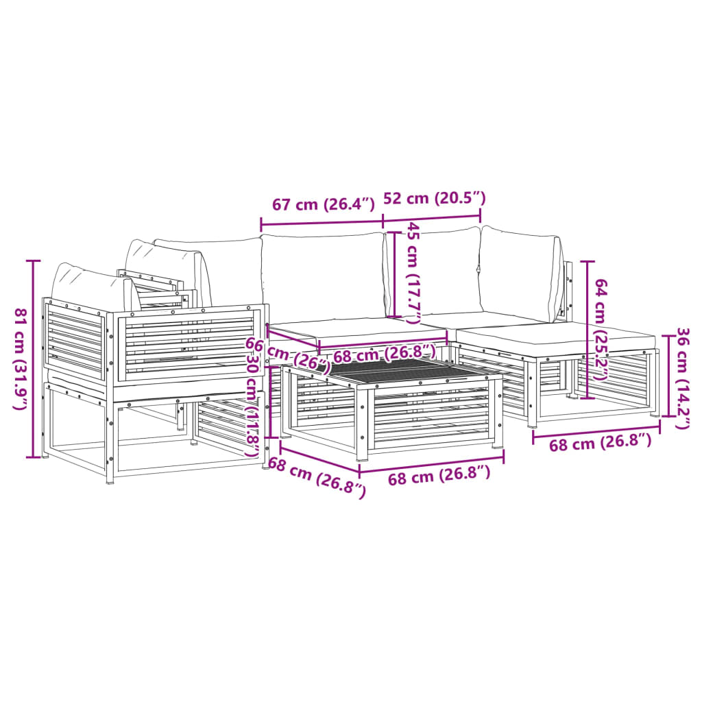 6 Piece Garden Sofa Set with Cushions Solid Acacia Wood