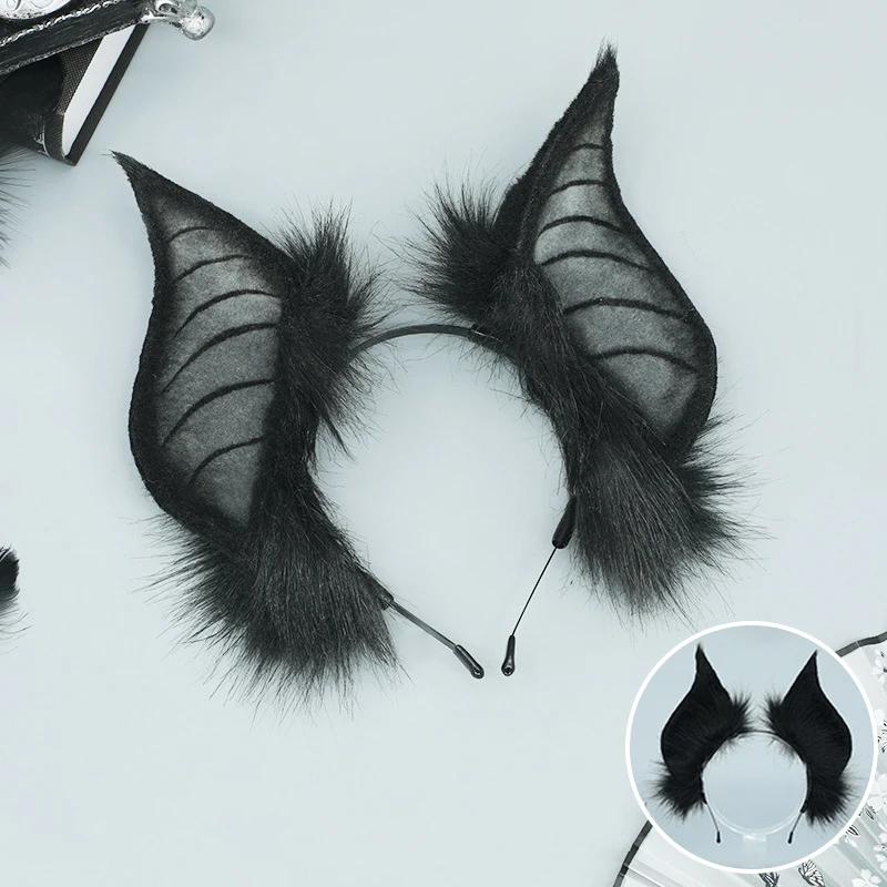 Cute Handmade Faux Fur Bat Ears Headband Halloween Christmas Cosplay Party Costume Accessories Masquerade Party Headdress
