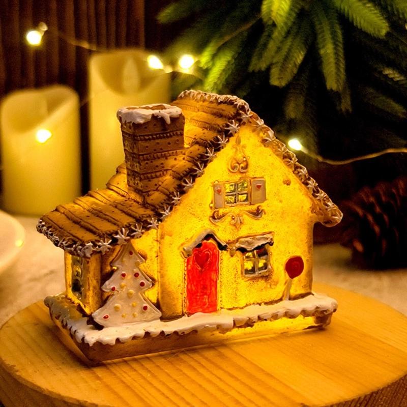 Durable Resin Christmas Village House LED Lighted Decoration Holiday Ornament For Tabletop Festival Tiny Scene