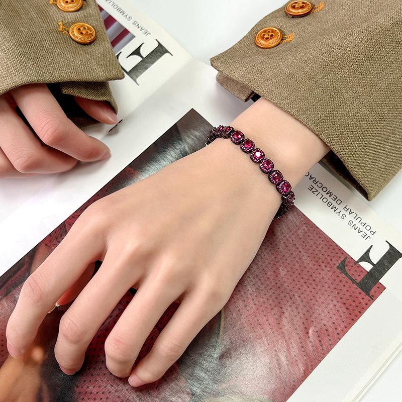 Jewelry Retro Simulation Corundum Light Luxury Full Diamond Black Gold Bracelet Bracelet Jewelry Heroine Stone 4Mm