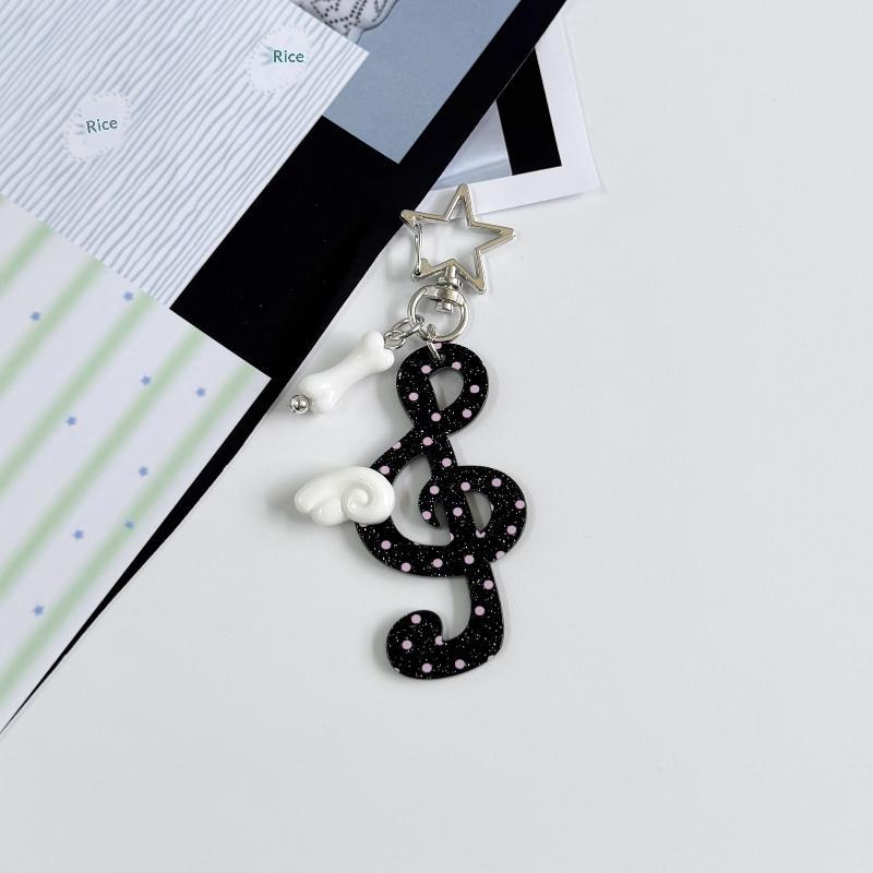 Cute Acrylic Musical Note Keychains With Lovely Wing Decor Multiple Colors Bag Ornament Gifts For Music Lovers