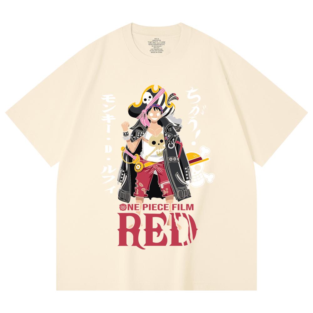 

230 г/м² 100% хлопок Цельный V79 Luffy Film Red Принт Унисекс Тяжелая хлопковая футболка XS абрикосовый