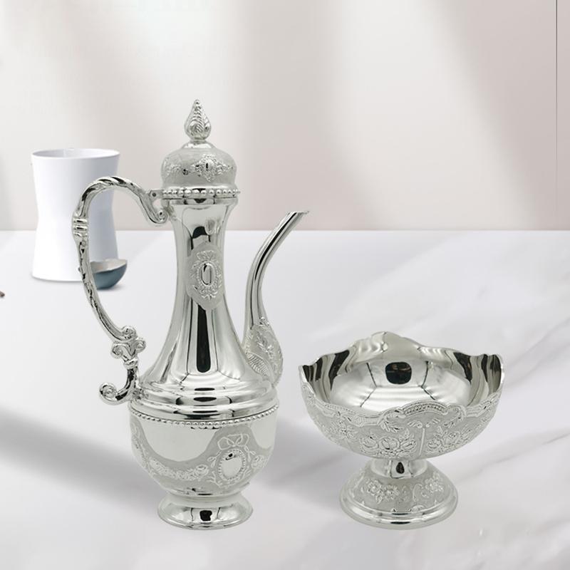 Set di 3 tazze da offerta europee Calice da altare Combinazione di brocca da vino Fornitura buddista Vintage per Havdalah Pasqua Regalo tradizionale