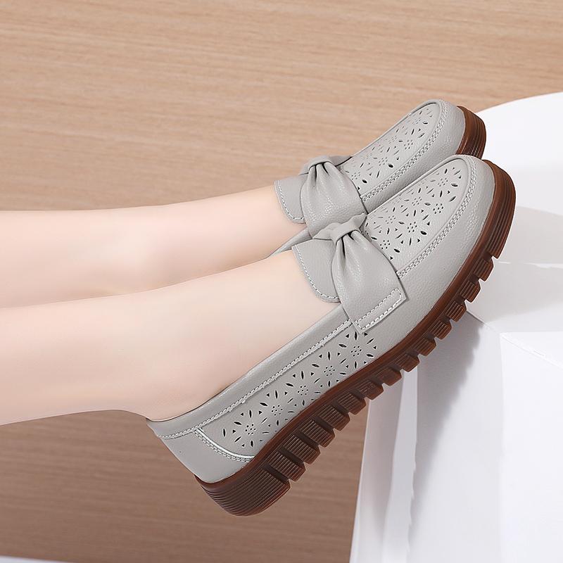Spring and Summer New Womens Flat Shoes Work Flat Casual Sports Shoes Cowhide Soft Loafers Breathable Mother Shoes 35-44
