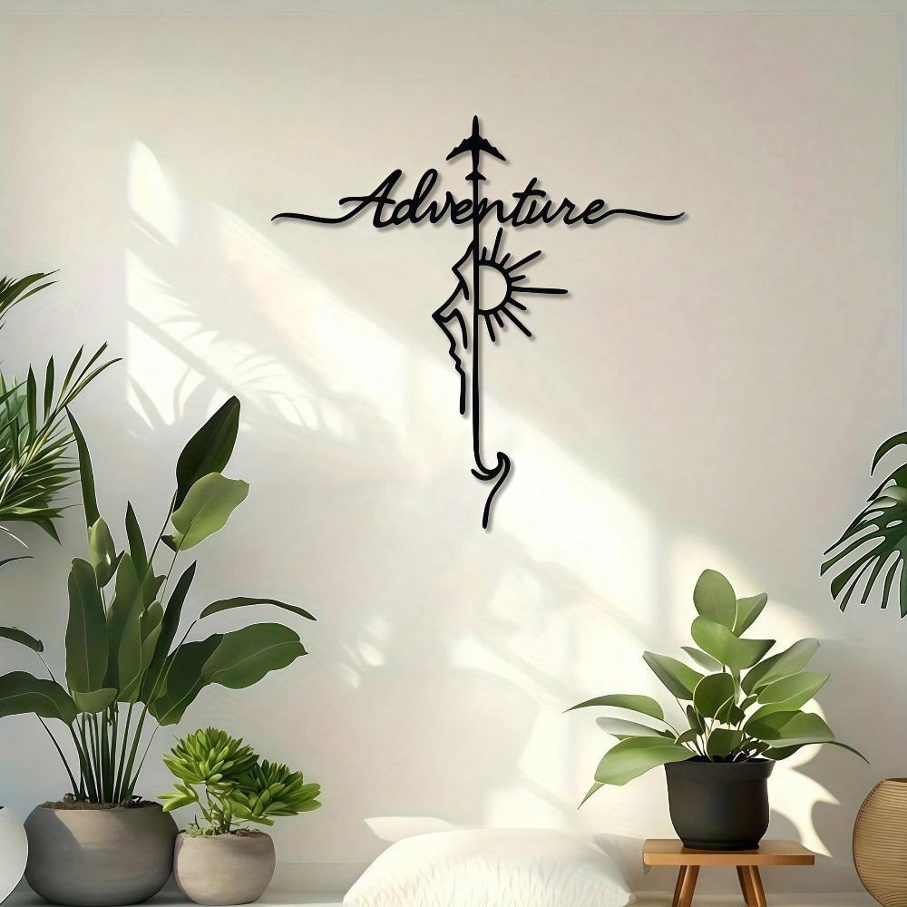 Vintage Metal Wall Art Sculpture Airplane Mountain Adventure Minimalist Iron Home Decor