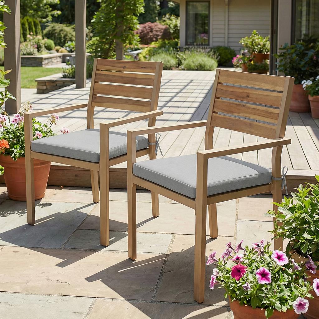 Set Of 2 Garden Chair Cushions Chair Pads 50 X 50 Cm High Density Foam Non Slip 50x50 Cm Gray