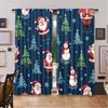 2pcs 2D flat printing Christmas Window Curtains Blue Cartoon Santa Claus Fabric Without Electricity Birthday Party Perfect for