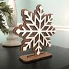 Wooden Snowflake Christmas Ornament Double-Layer 3D Design Hexagonal Shape Statue with Stable Base Table Decor