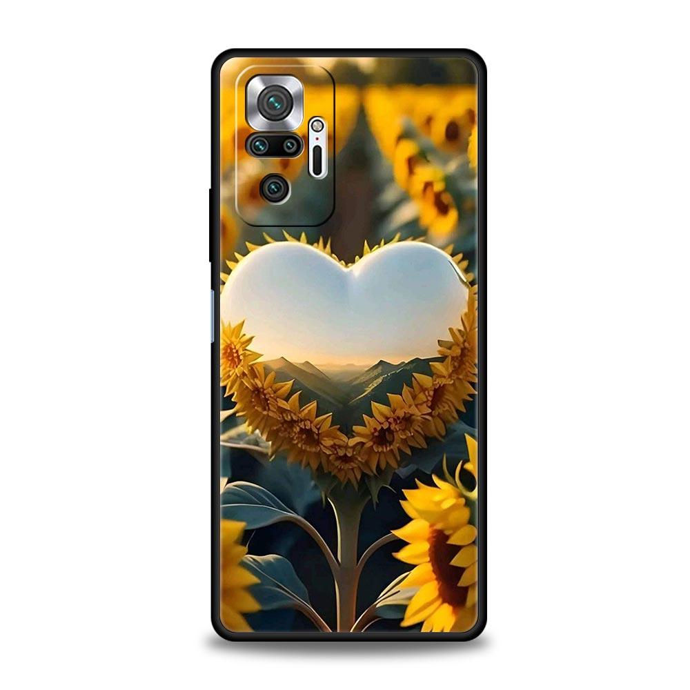 Sunflower Phone Case For Xiaomi Redmi Note 14 13 5G 10 11 12 Pro Plus 4G 14C 13C 12C 10C Black Cover