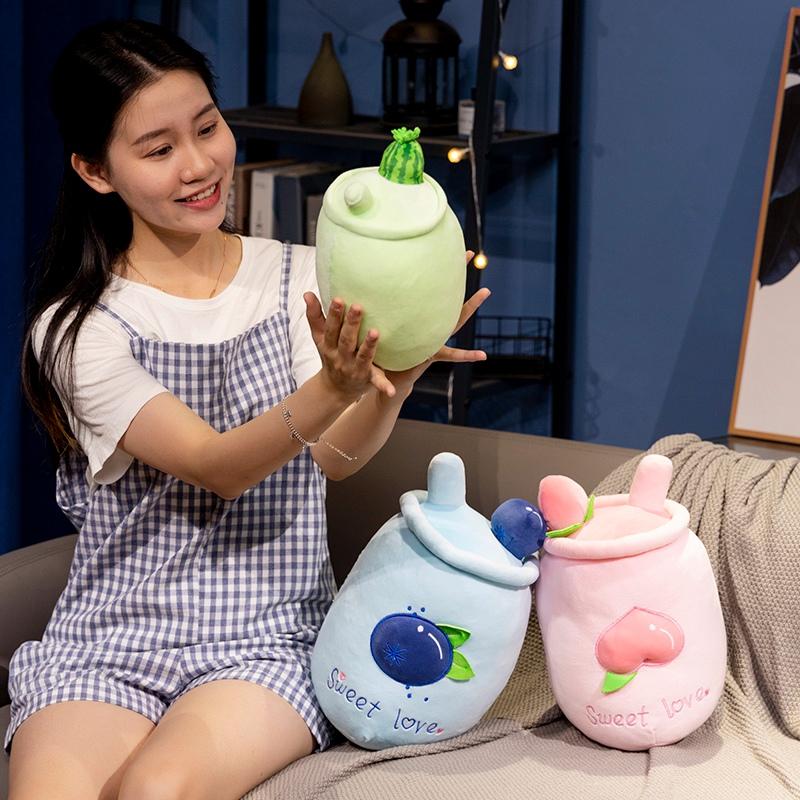20/30cm New Fruit Milk Tea Throw Pillow Cartoon Soft Back Cushion Watermelon Peach Blueberry Cartoon Dolls Birthday Gifts Decor