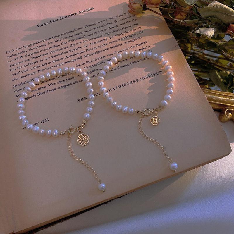 Luxury Niche Imitation Pearl Bracelet for Women Elegant Hollow Blessing Lucky Long Tassel Adjustable Bracelet Birthday Gifts