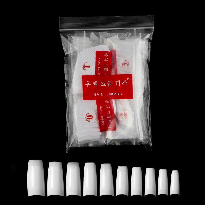 500-Piece Korean French Style Nail Tips: Natural, Transparent, & White Options - Full & Half Cover