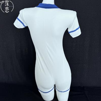 Blue and White Lapel Collar Senior Sister Uniform Temptation Pure Temperament Onesie Gymnastics Cheerleading Sexy Underwear Uniform Suit