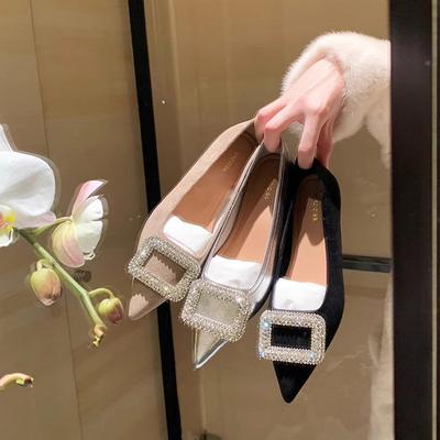 Grape Mother Spring New Korean Drama Heroine~ Exquisite Sparkling Diamond Buckle Temperament Small Pointed Head Shallow Mouth Flat Sole Single