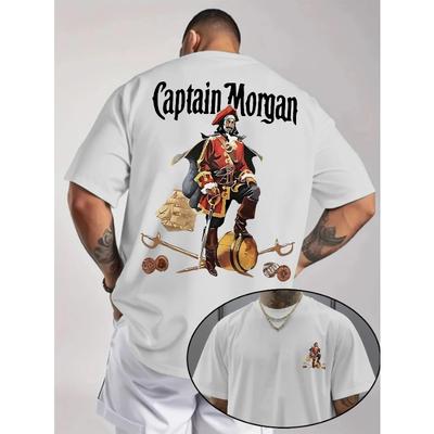 Men's Fashion Summer Comfortable Round Neck T-Shirt, Casual Sport Short Sleeve, "Captain for MORGAN" Letter Graphic Print Short Sleeve Top