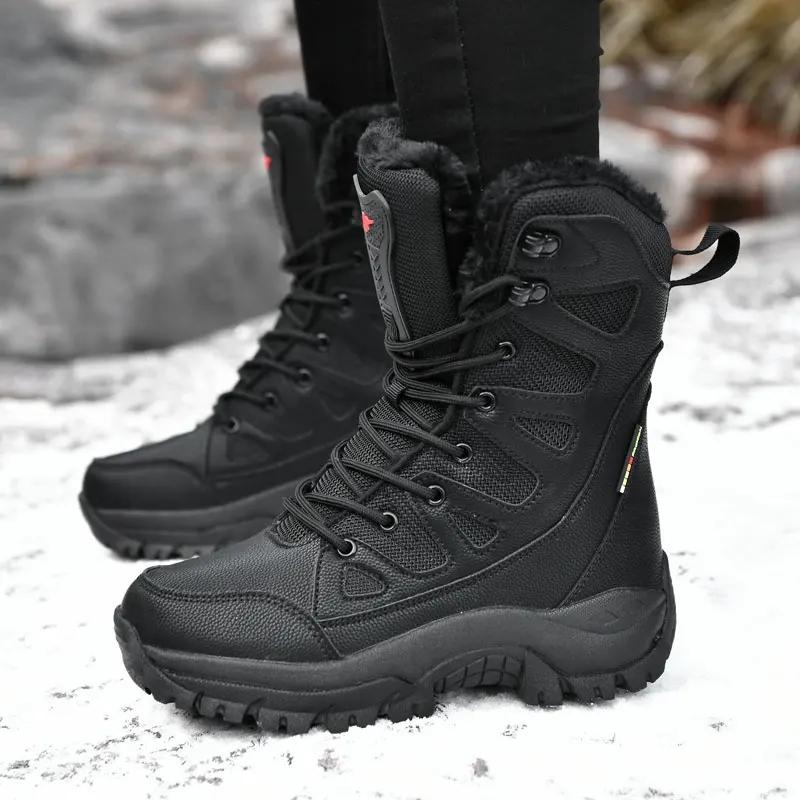 Warm Plush Snow Boots Men Lace Up Casual High Top Waterproof Winter Anti-Slip Ankle Army Work Boots