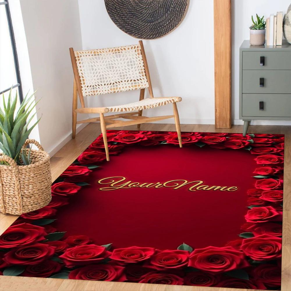 Rose Customized Name Floor Rug Office Rug Design for Dining Room Decorate Room Balcony Foyer Anti-slip Rug Decorate Offices