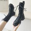 Spring Autumn Women's Motorcycle Boots Cosplay High Boots Long Tube Leather Knight Boot Punk Gothic Classic Black High Heel Shoes