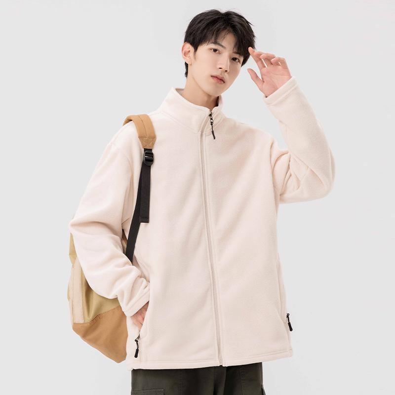 Men's new windproof warm polar fleece stand-up collar jacket trendy and versatile casual fashion jacket with a top underneath