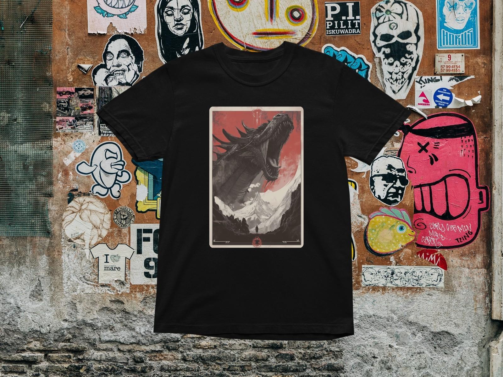 Dragon Attack T Shirt Fantasy Mountain Scene Epic Gothic Art Unisex Tee Dark Cre M