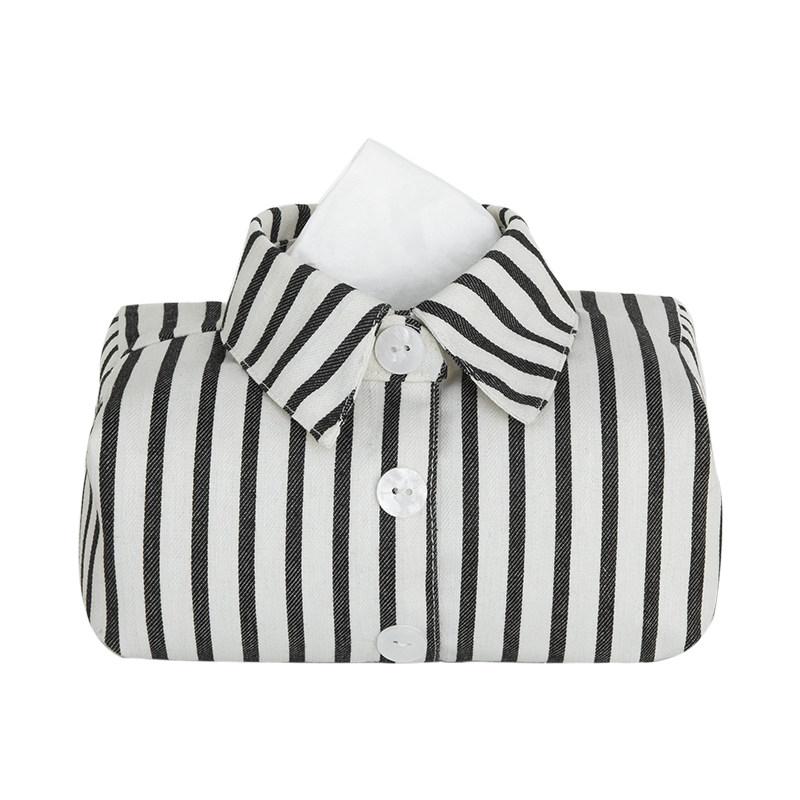 

Shirt Shaped Tissue Box Cover Striped Button Down Shirt Style Fabric Tissue Holder for Home Car Decor Meal Paper Storage Gift
