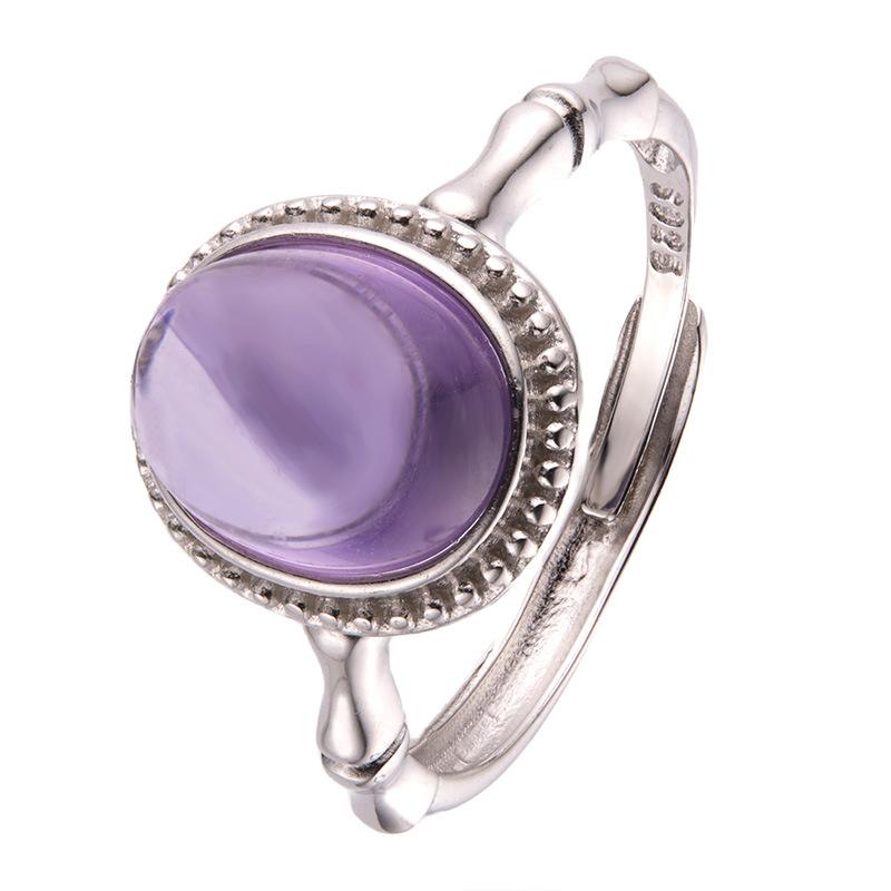 Non-Fading High-End S925 Sterling Silver 18K Gold Natural Amethyst Lucky Treasure Ring Women'S Simple Jewelry