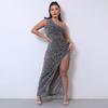 2023 Independent Fashion Velvet One-Shoulder Sequin Slit Evening Gown
