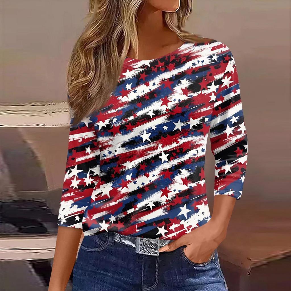 Damen T-Shirt Print 3/4 Ärmel Alltagsmode Basic Rundhals Reguläres Oberteil