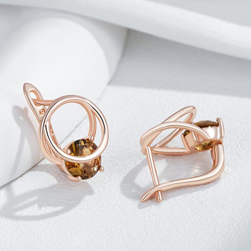 Shiny Brown Natural Zircon English Earrings For Women Luxury Rose Gold Color Party Accessories Daily Fine Jewelry
