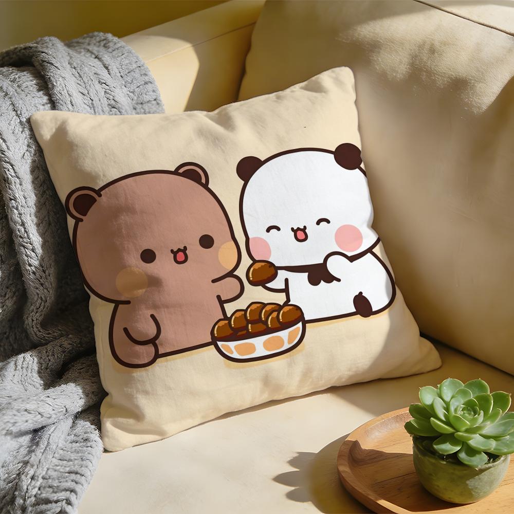 Panda BBubu DDudu Cushion Cover Washed Linen Soft Breathable Decorative Case For Sofa Home Pillow Cover