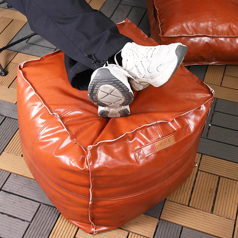Unstuffed Pouf Cover No Filling Cushion Cover Oil Wax Leather Footstool Lazy Floor Futon Bedroom Decor Foot Stool Ottoman Cover