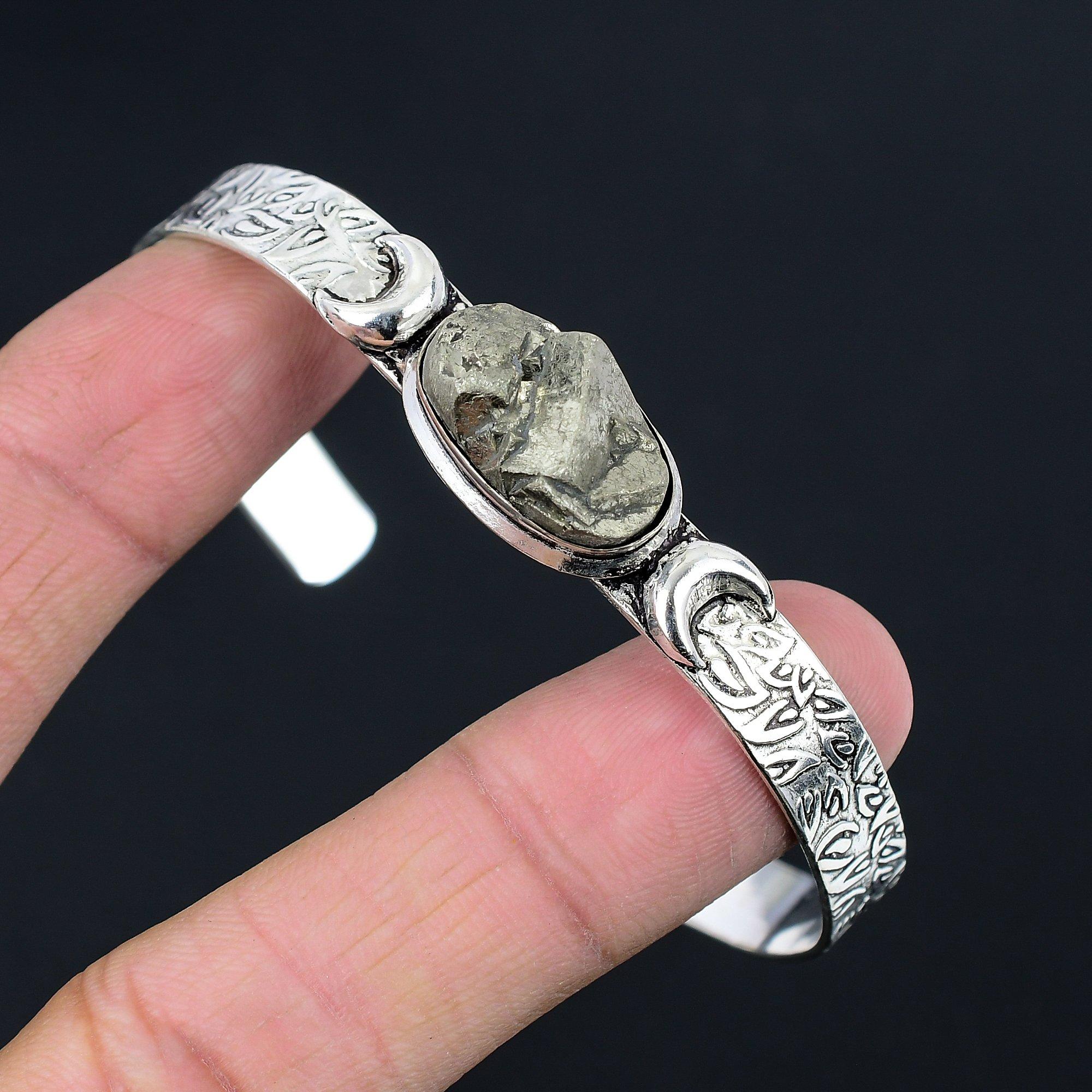 

Распродажа ко Дню сестер Браслет-полумесяц с пиритовым друзовым драгоценным камнем из стерлингового серебра 925 пробы Adjustable