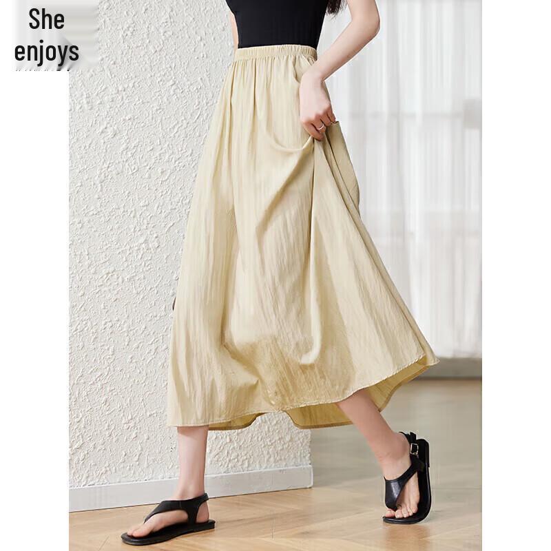 

Women s Summer High-Waist Pleated A-Line Midi Skirt M