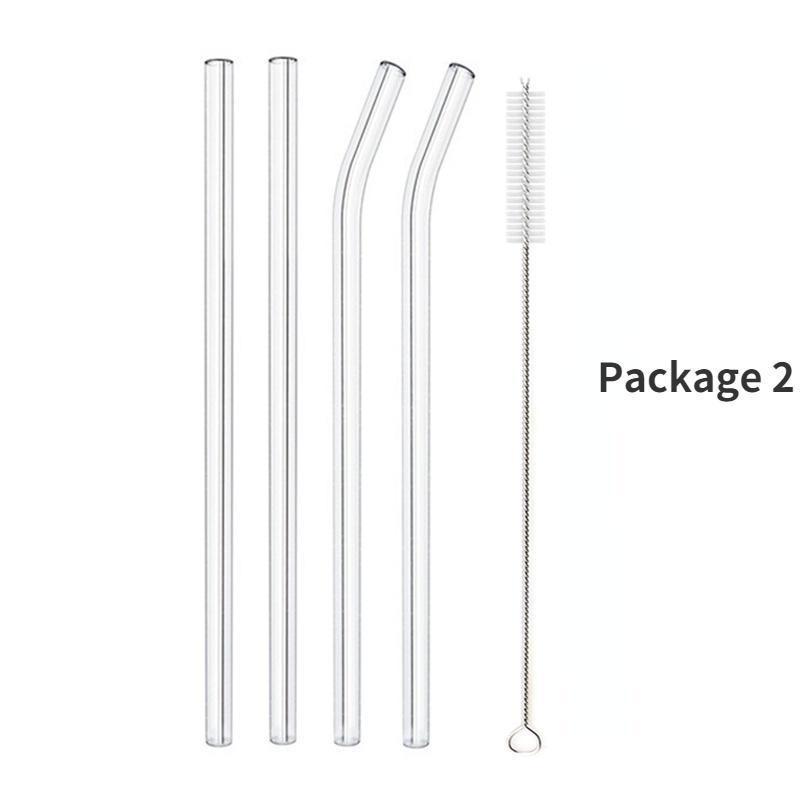 

Соломинки из боросиликатного стекла, экологически чистые многоразовые соломинки для коктейлей, барных аксессуаров, соломинки с кисточками Package 2