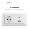 Curved White European Standard Socket Panel with Double USB & Type C, German Switch, Concealed Installation