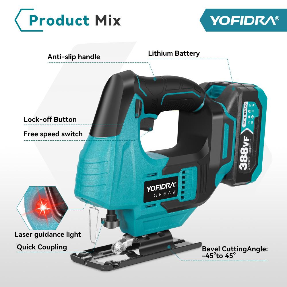 Yofidra 19mm Brushless Electric Jig Saw Infrared Laser Curve Saw Variable Speed MultiFunction Cutter For Makita 18V Battery Pin