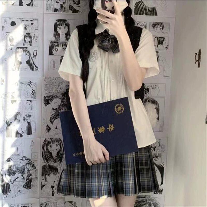 Women's Summer Japanese Academy Style JK Uniform: Sweet Short Sleeve White Shirt and Skirt Two-Piece Set