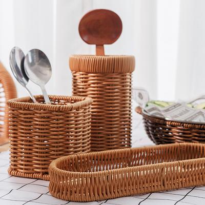 Imitation Rattan Hotel Restaurant Knife And Fork Basket Chopstick Storage Box Seasoning Jar Basket Kitchen Storage Rack