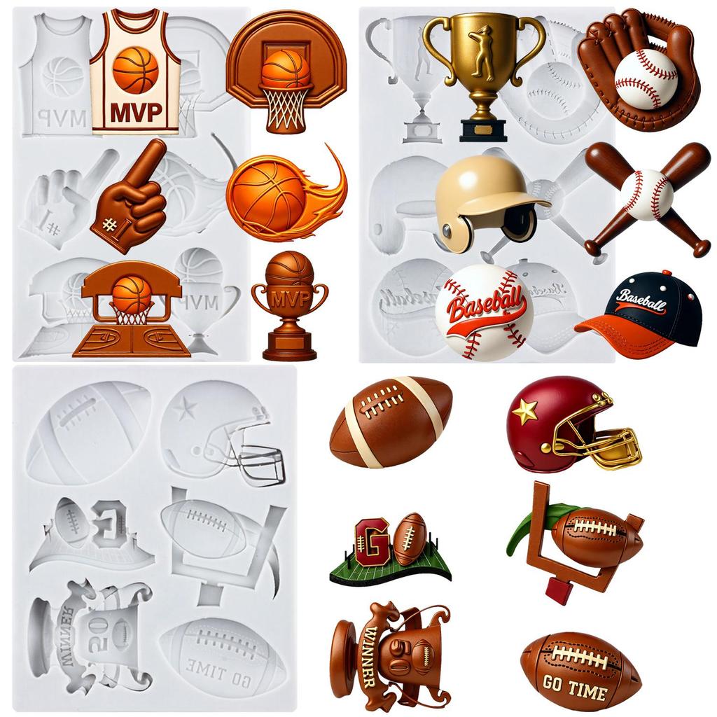 Baseball Cap Bat Silicone Molds Basketball Football Helmet Fondant Mold Cake Decorating Tools Cupcake Topper Candy Resin Clay Chocolate Gumpaste Mold