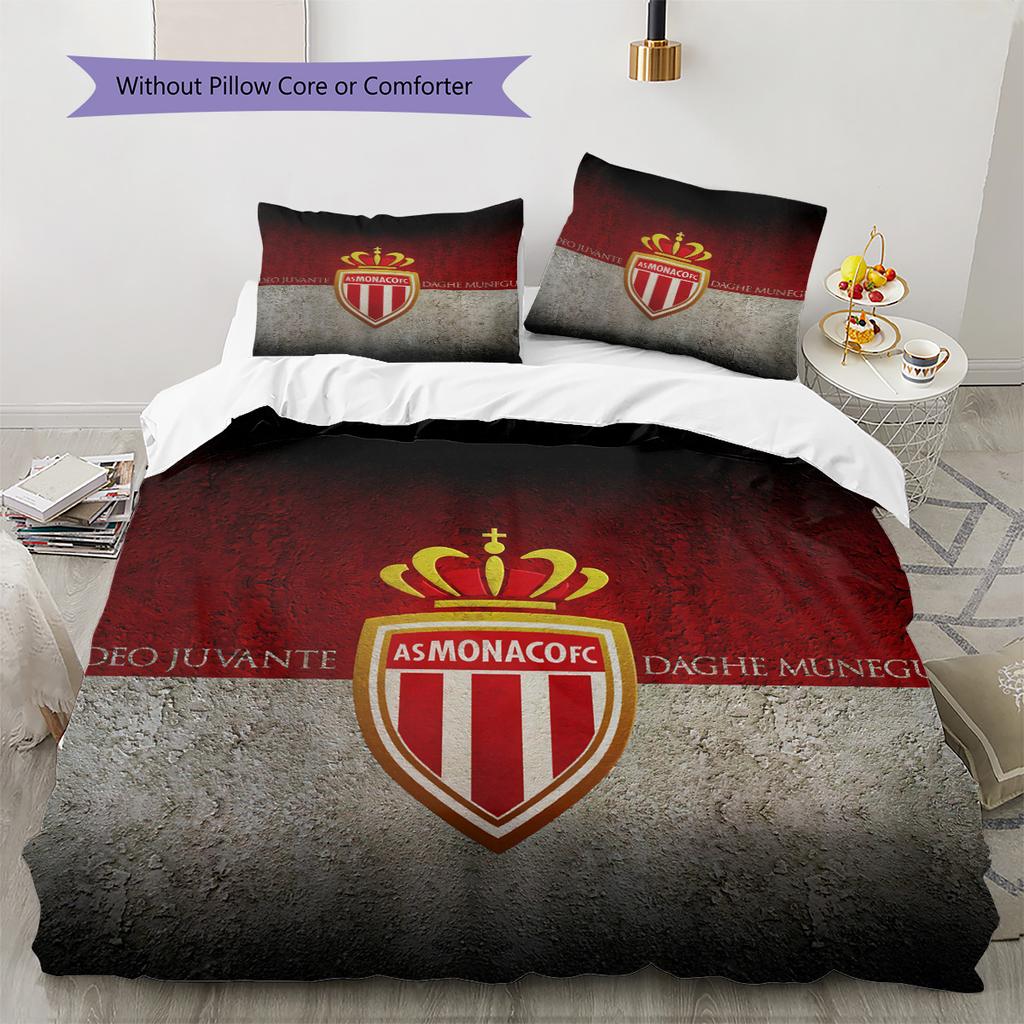 AS Monaco Football Club Pattern Bedding Quilt Set Home Decoration Gift (1 * duvet cover + 2 * pillowcase without core)