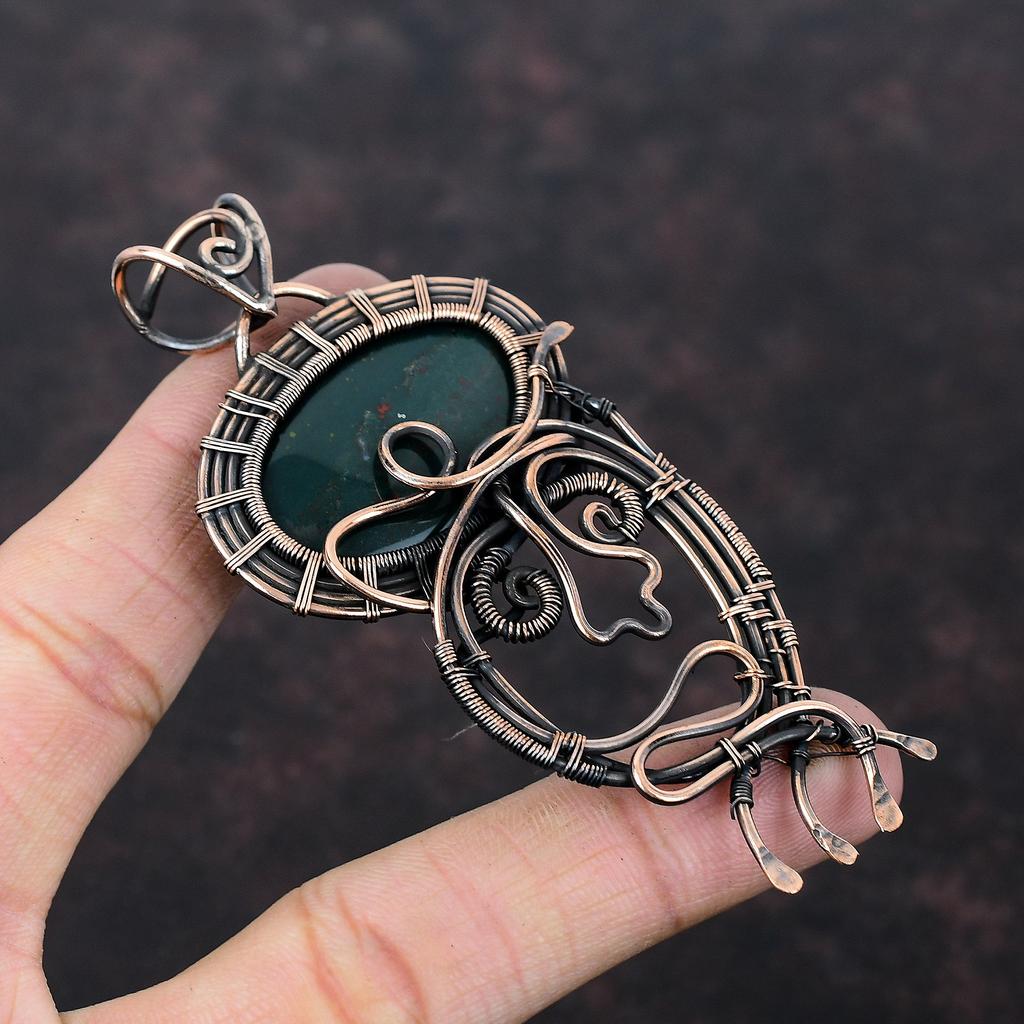Blutstein Anhänger Kupferdraht gewickelter Anhänger Edelsteinanhänger Drahtwickel Schmuck Handgefertigter Anhänger Einzigartiges Kupferdesign Schmuck Geschenk für Sie
