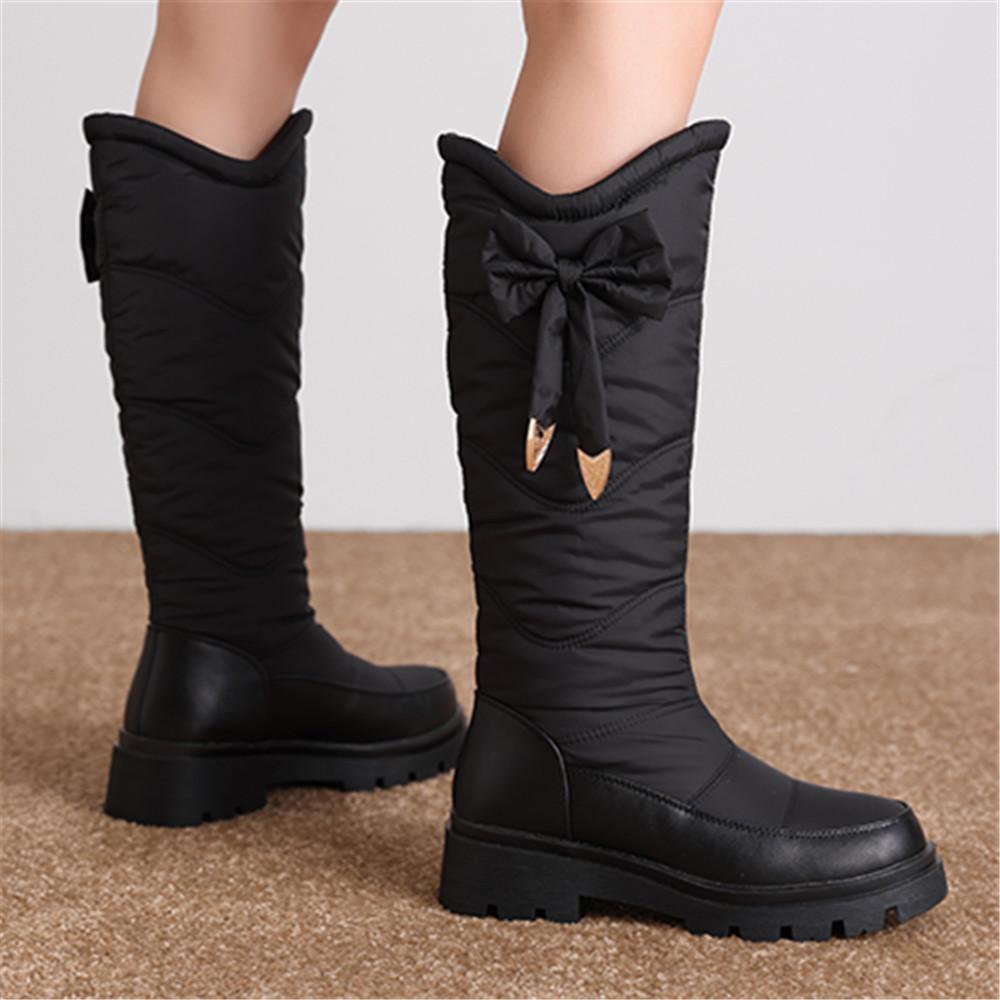 Waterproof  Winter Shoes Woman Platform Snow Boots Warm Fur Plush Casual Wedge Knee High Boots Girls Black White Shoes Ladie