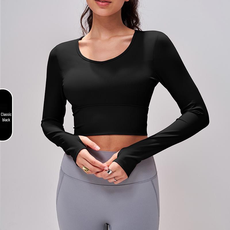 

Women s Fitness Long Sleeve Yoga Top With Built-In Bra: Slim Fit, Bare Feel, Beautiful Back Design for Running and Sports - Autumn/Winter Collection S