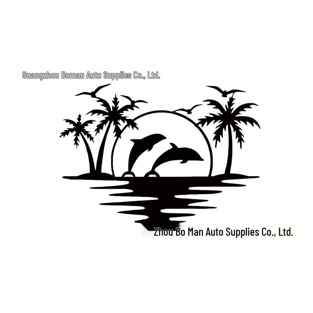 Tropical Dolphin & Coconut Tree Car Sticker - Fits RVs, SUVs, Sedans & Bumpers