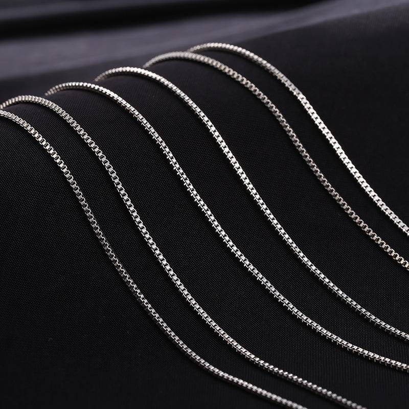 Silver-Plated 2mm Box Chain Necklace – Simple European & American Style with Personality Pendant
