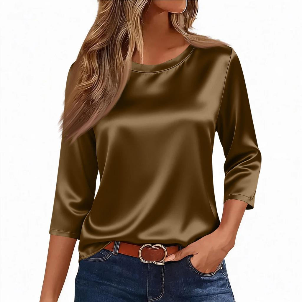 Blouse For Women Dressy 3/4 Long Sleeve Shirts Business Casual Outfit Solid Tops