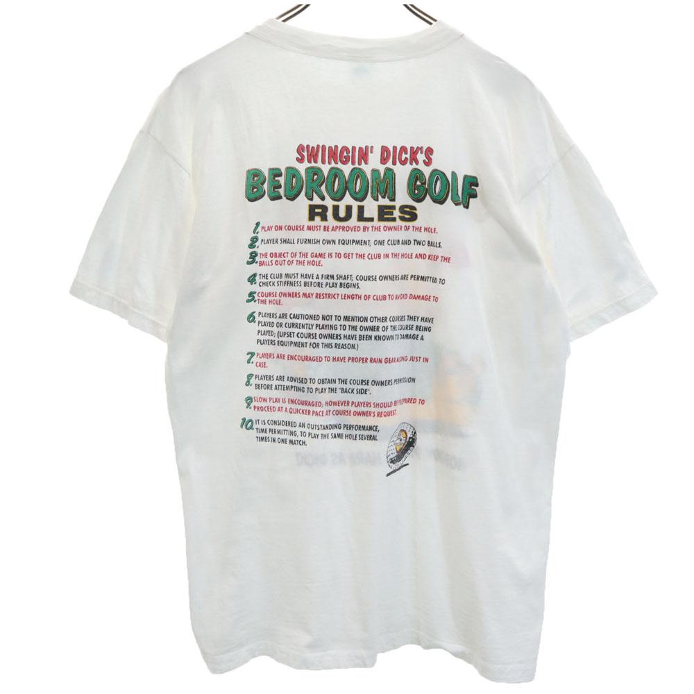 90s Print Short sleeve Single stitch T-shirt White system Old vintage Men's Used