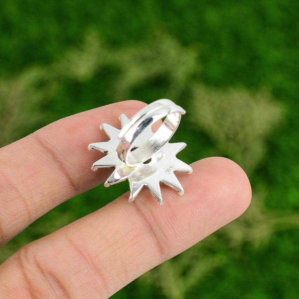 925 Silver Natural African Amethyst Stackable Flower Adjustable Ring